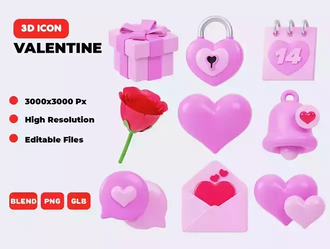 Valentine 3D Icon Pack 3D model