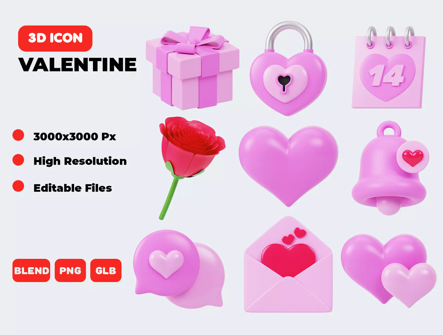 Valentine 3D Icon Pack 3D model_0