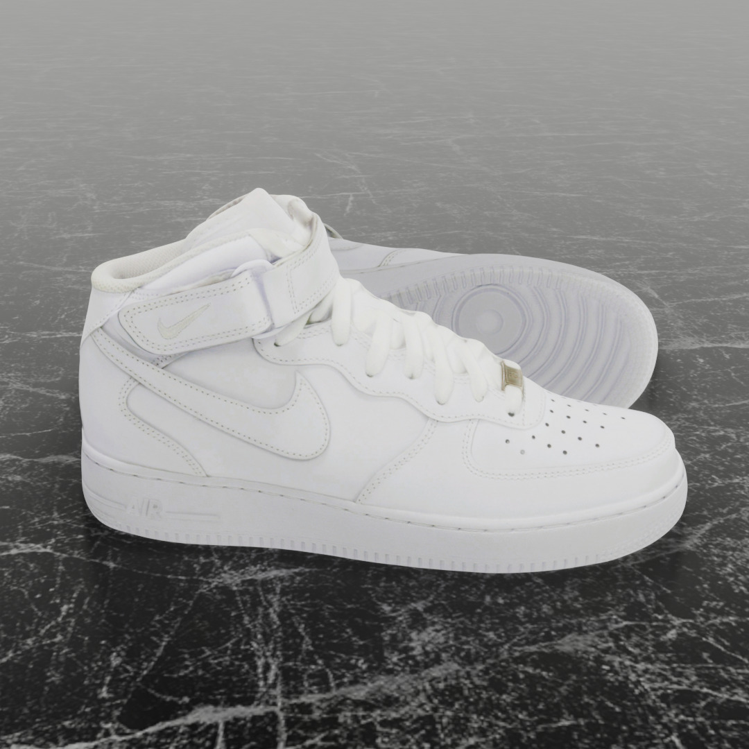 NIKE AIR FORCE 1 MID WHITE 3D SHOES Low-poly 3D model_4