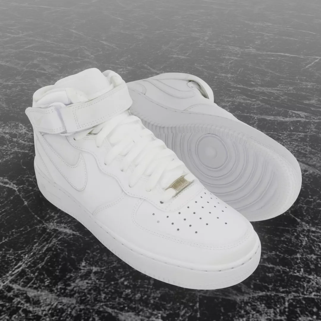 NIKE AIR FORCE 1 MID WHITE 3D SHOES Low-poly 3D model_0