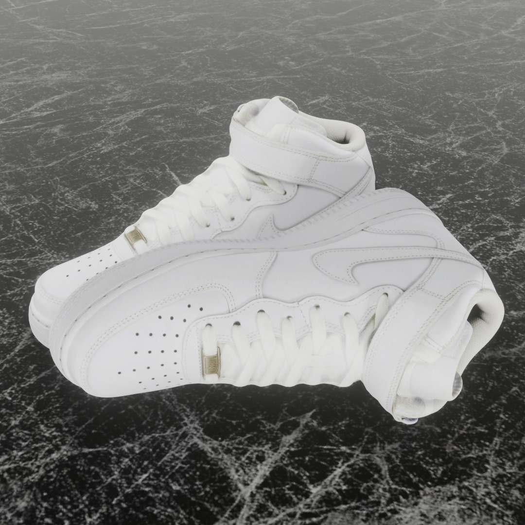NIKE AIR FORCE 1 MID WHITE 3D SHOES Low-poly 3D model_1