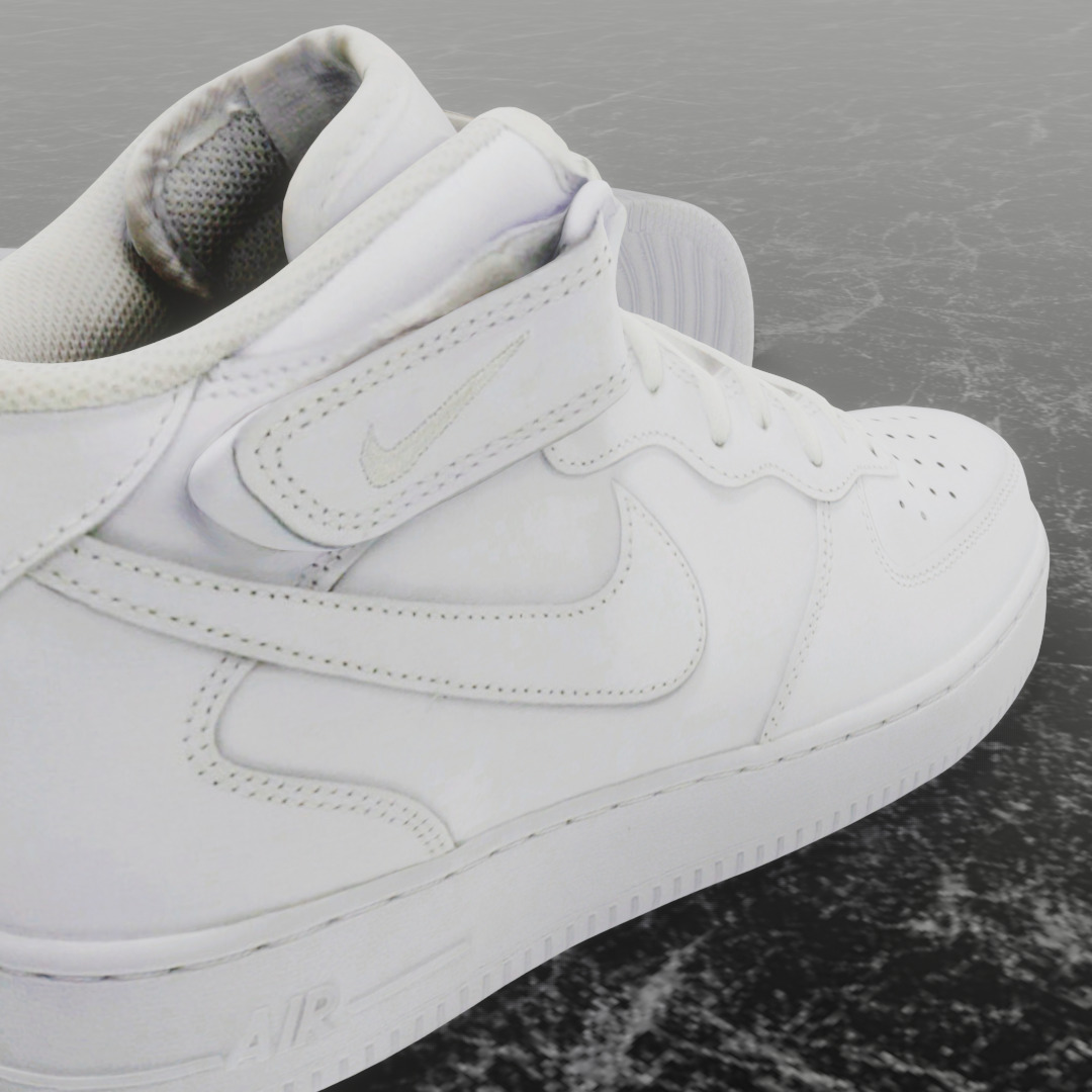 NIKE AIR FORCE 1 MID WHITE 3D SHOES Low-poly 3D model_10
