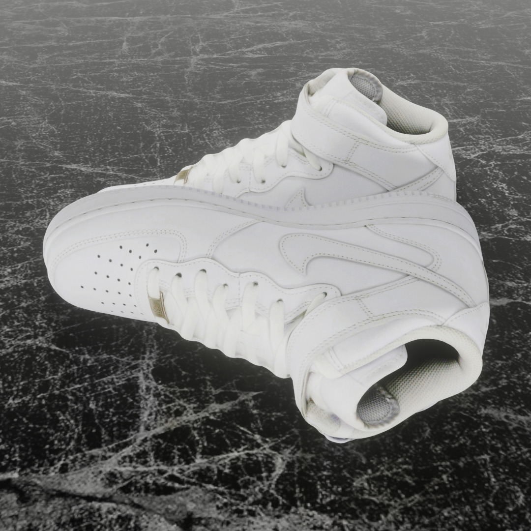 NIKE AIR FORCE 1 MID WHITE 3D SHOES Low-poly 3D model_7