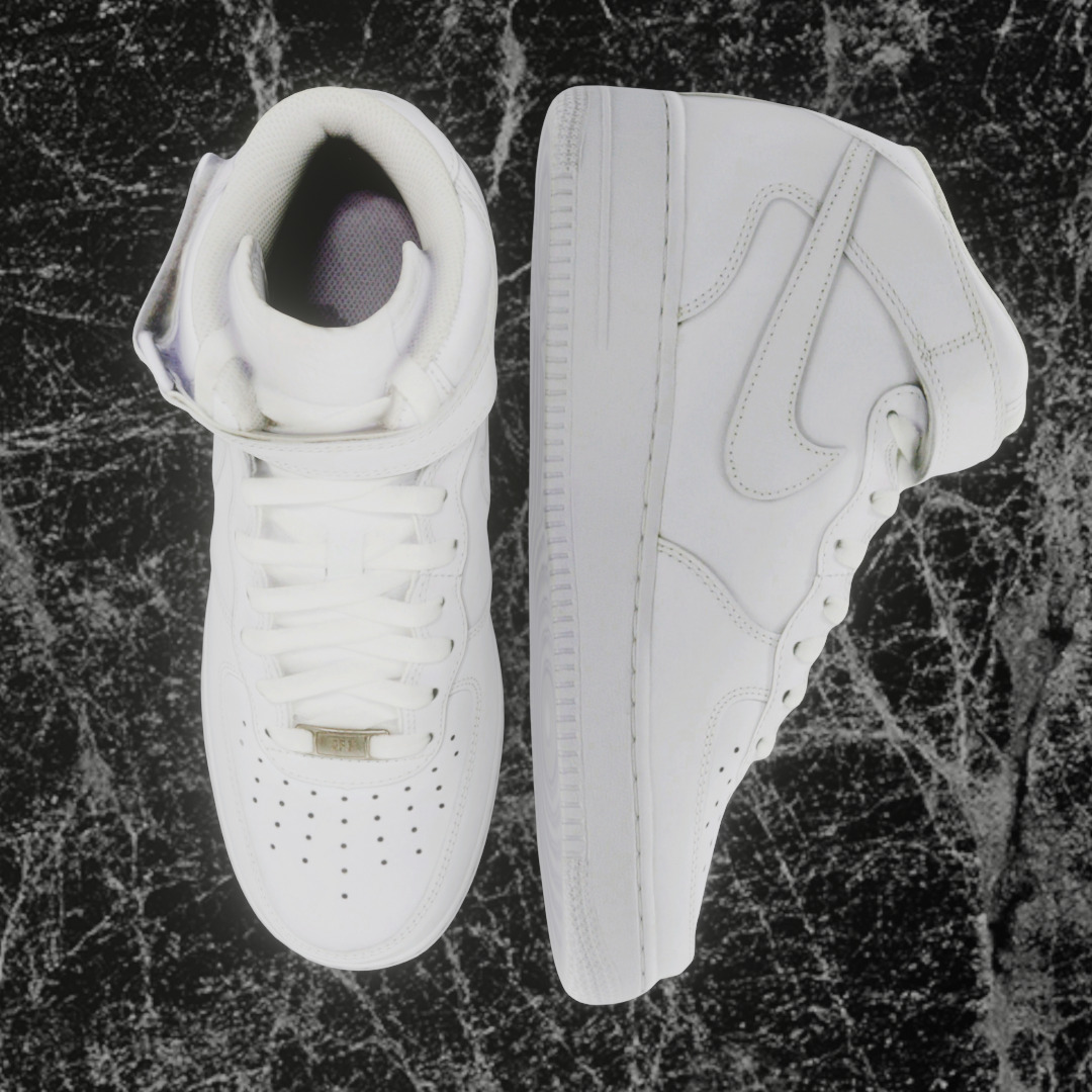 NIKE AIR FORCE 1 MID WHITE 3D SHOES Low-poly 3D model_2