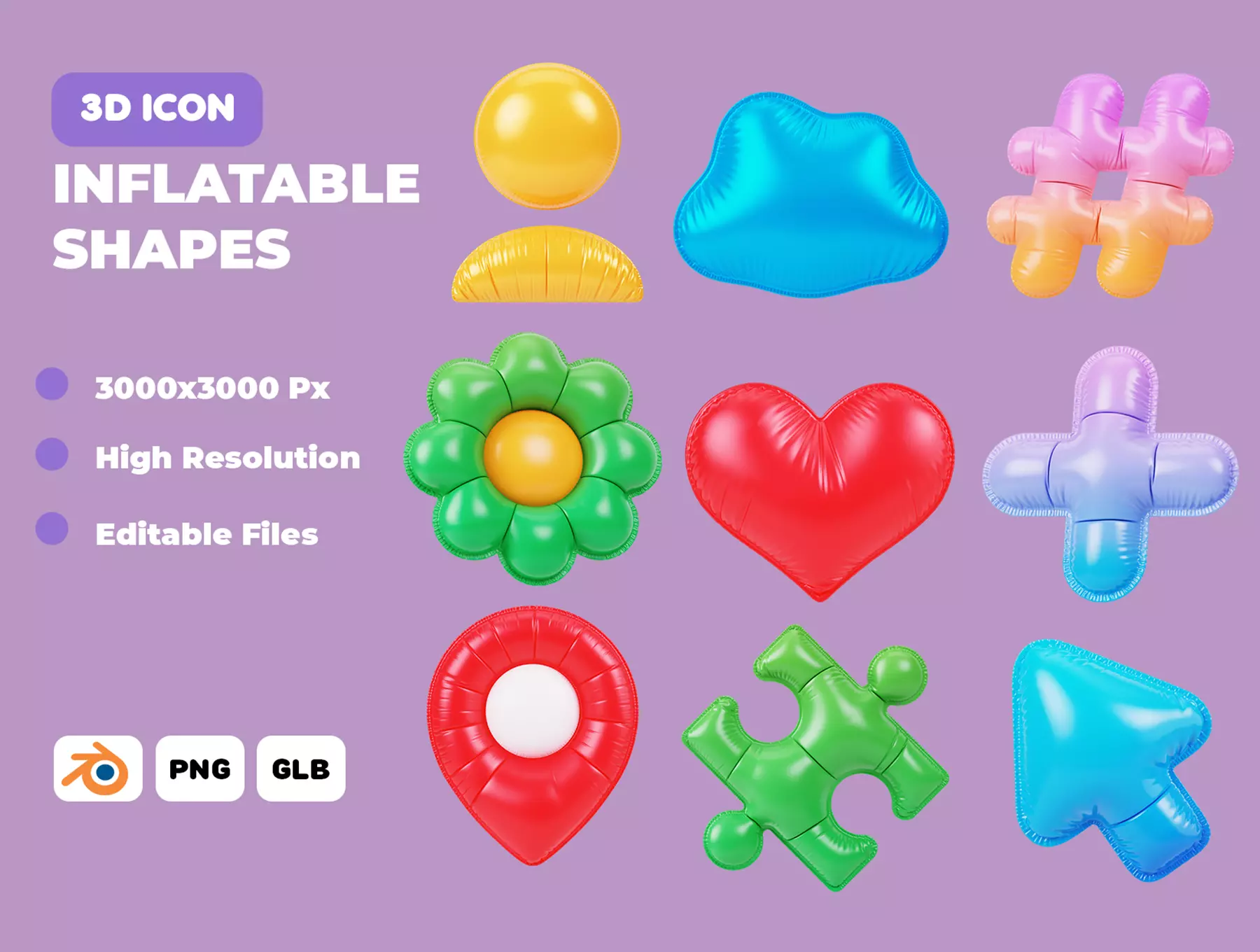  Inflatable Shapes 3D Icon Pack 3D model_0
