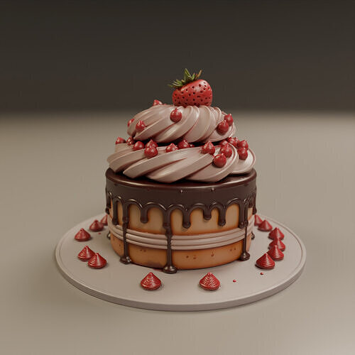 cake with chocolate icing 3D print model 4