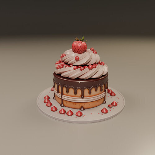 cake with chocolate icing 3D print model 5