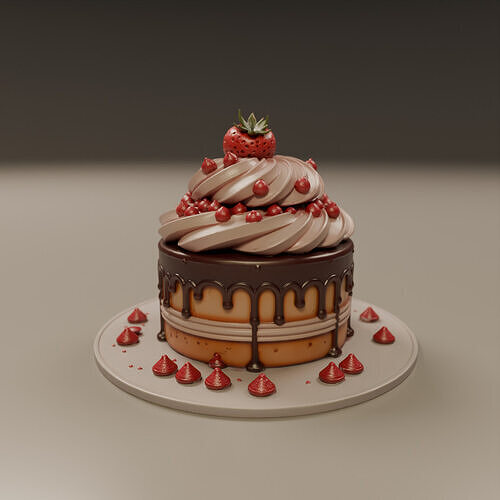 cake with chocolate icing 3D print model 3