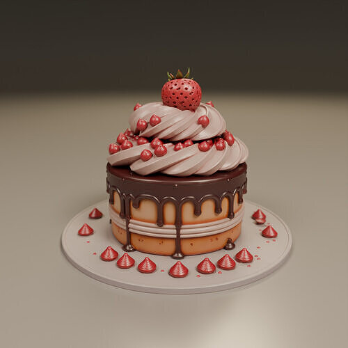 cake with chocolate icing 3D print model 2