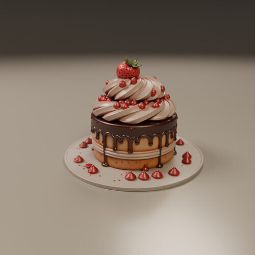 cake with chocolate icing 3D print model 6