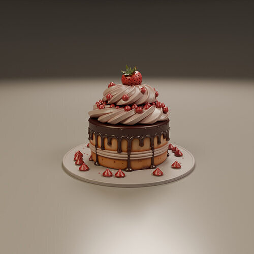 cake with chocolate icing 3D print model 7