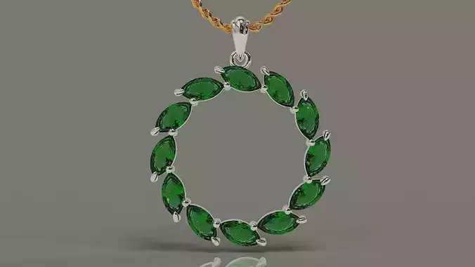 Prong set marquise shape diamond circular pendant 3D print model