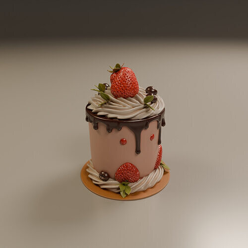 chocolate and strawberry cake 3D print model 6