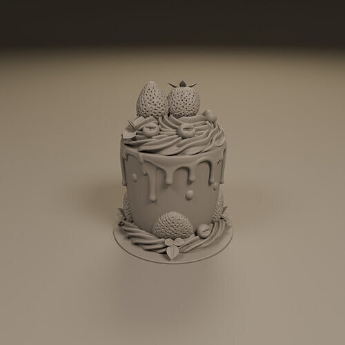 chocolate and strawberry cake 3D print model 3