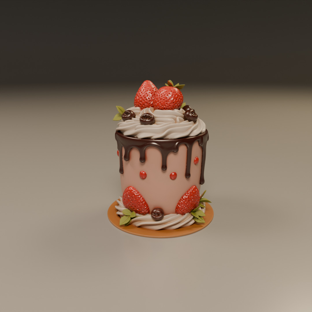 chocolate and strawberry cake 3D print model_7