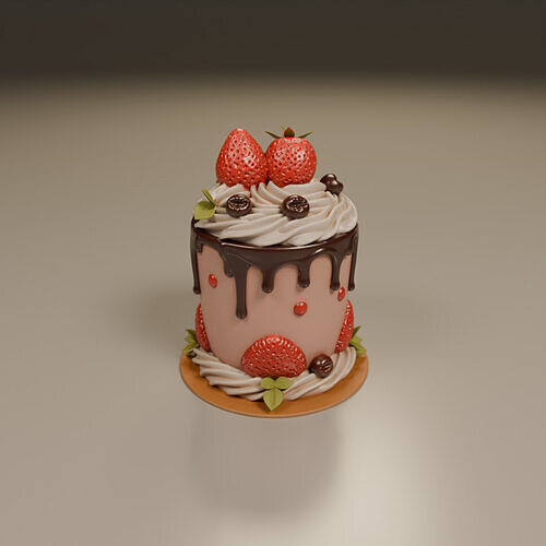 chocolate and strawberry cake 3D print model 2