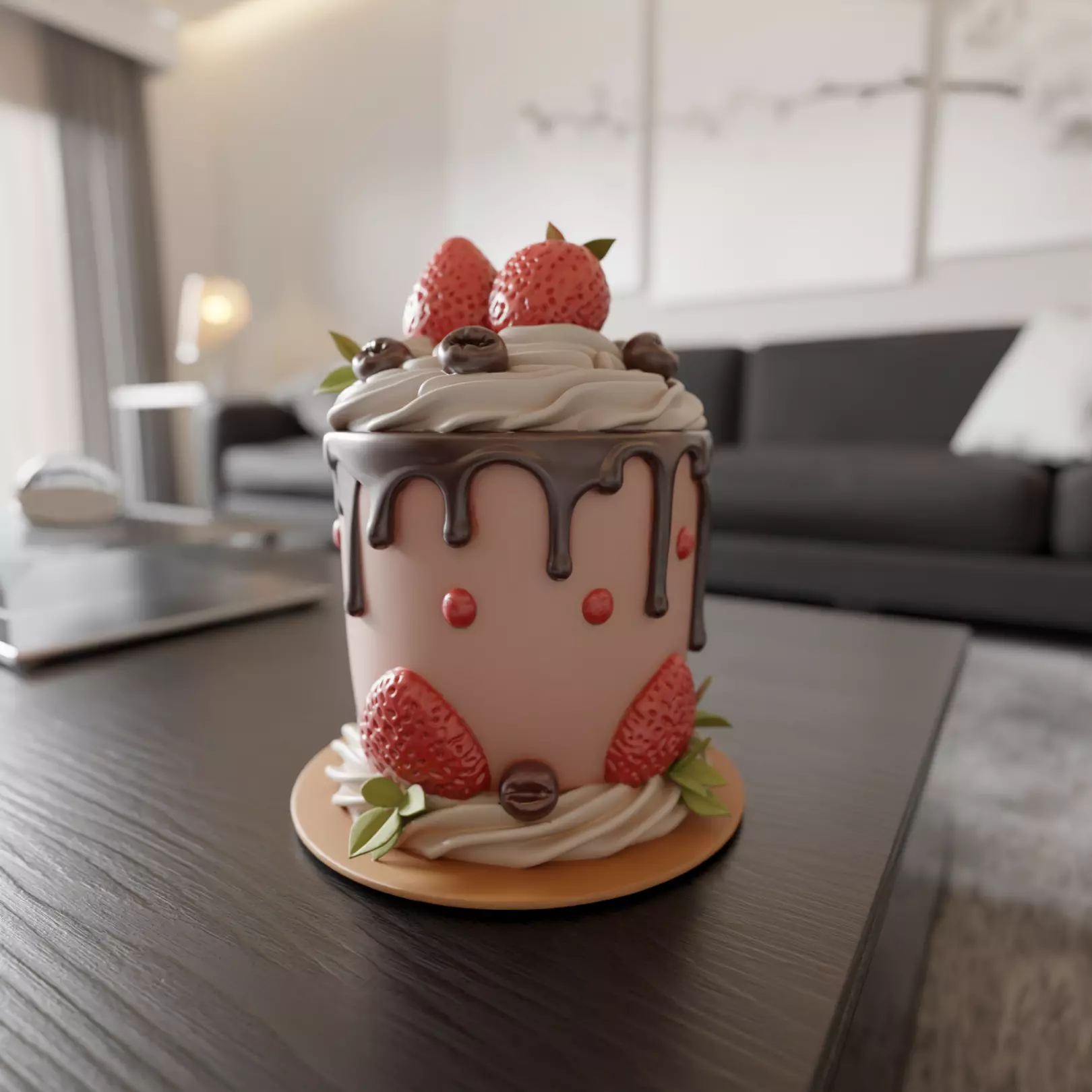 chocolate and strawberry cake 3D print model_0