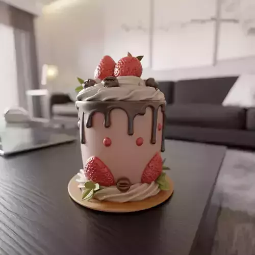 chocolate and strawberry cake 3D print model