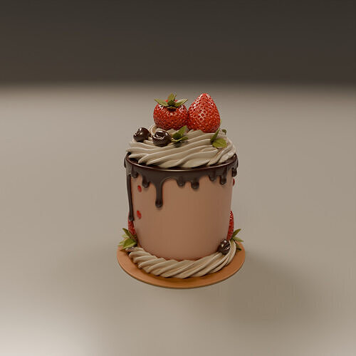 chocolate and strawberry cake 3D print model 4