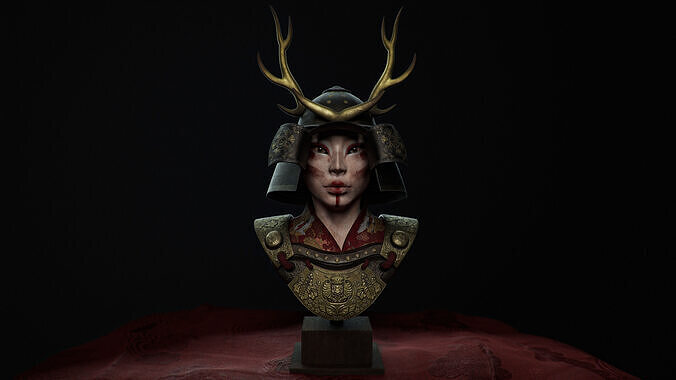Samurai Bust Low-poly 3D model