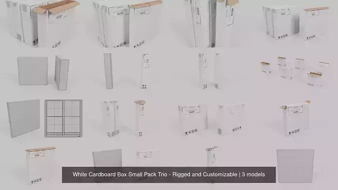 White Cardboard Box Small Pack Trio - Rigged and Customizable