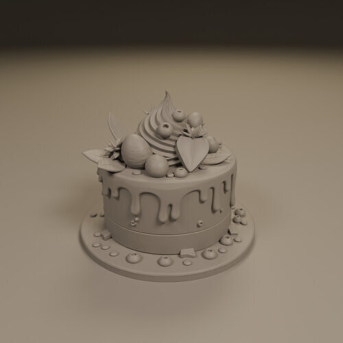 cake with chocolate icing 3D print model 2