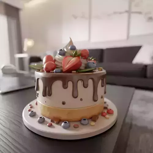 cake with chocolate icing 3D print model