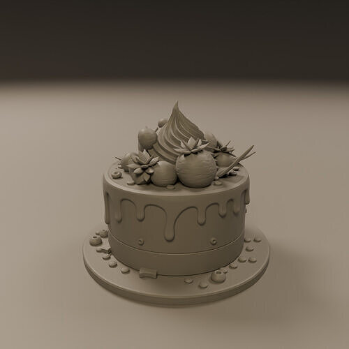 cake with chocolate icing 3D print model 3