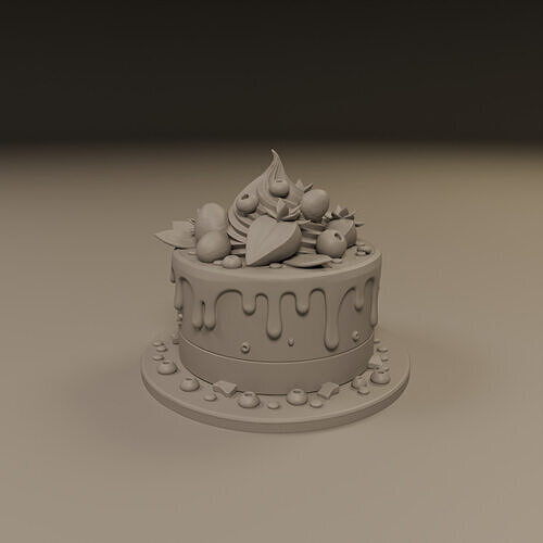 cake with chocolate icing 3D print model 5