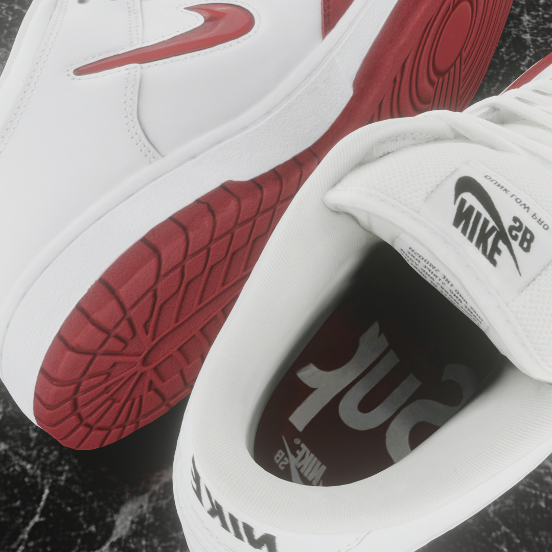 NIKE SB DUNK LOW SUPREME VARSITY RED Low-poly 3D model_12