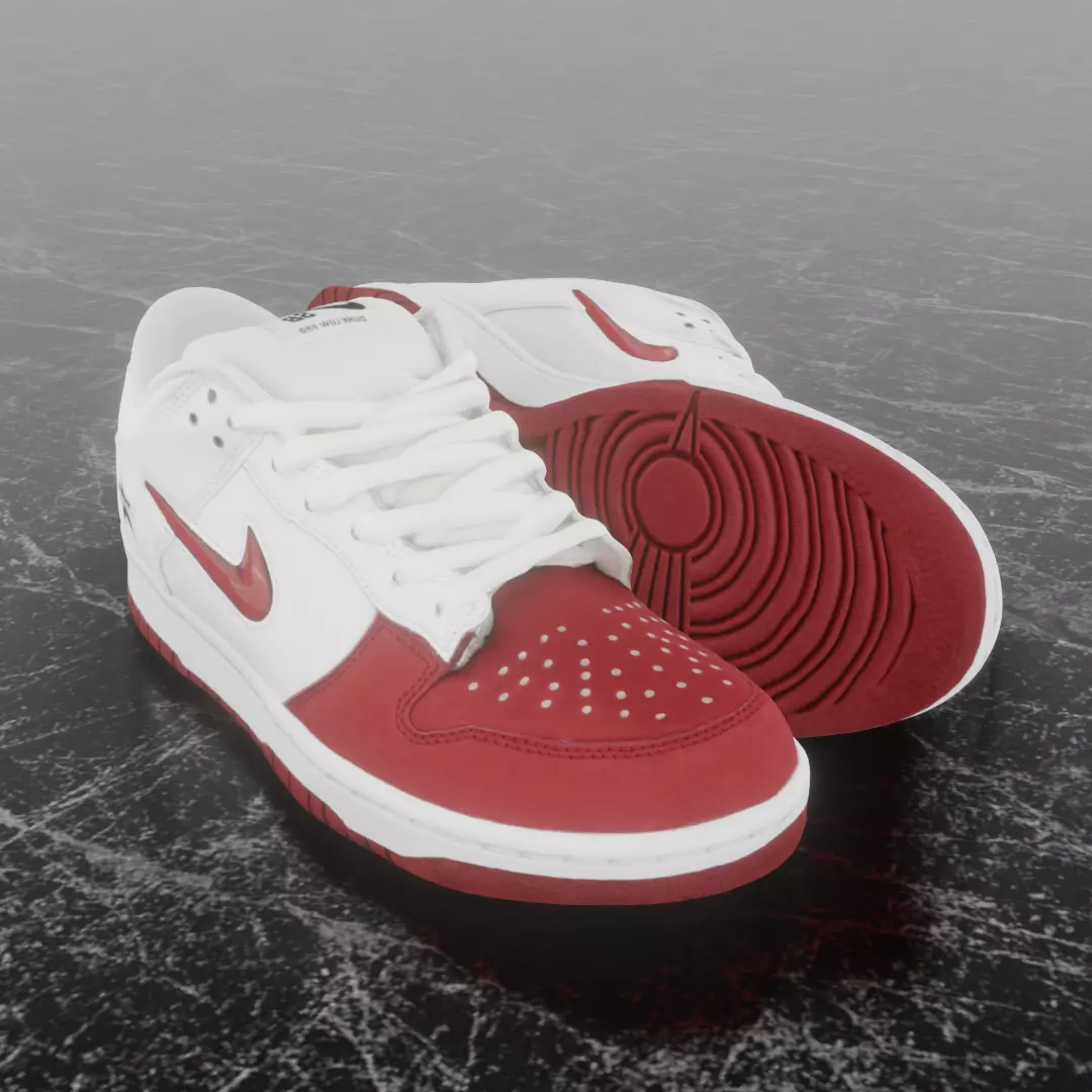 NIKE SB DUNK LOW SUPREME VARSITY RED Low-poly 3D model_0