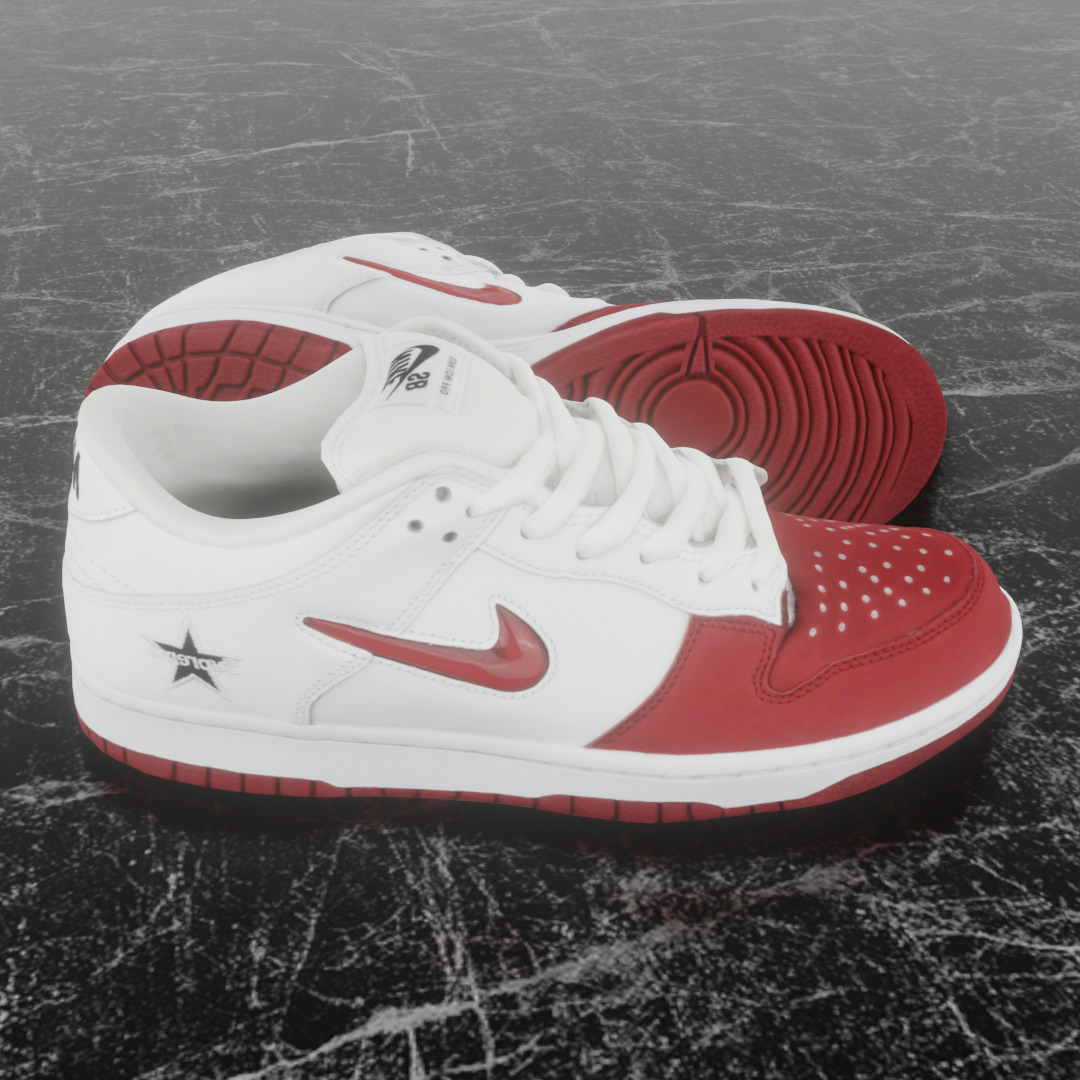 NIKE SB DUNK LOW SUPREME VARSITY RED Low-poly 3D model_4