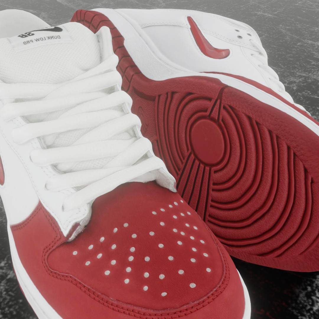 NIKE SB DUNK LOW SUPREME VARSITY RED Low-poly 3D model_11
