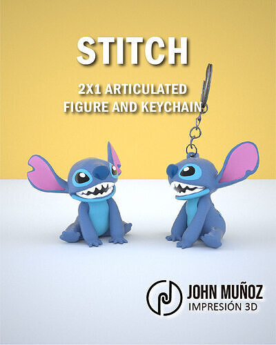 Stitch sitting  Articulated Version and Keychain 3D print model