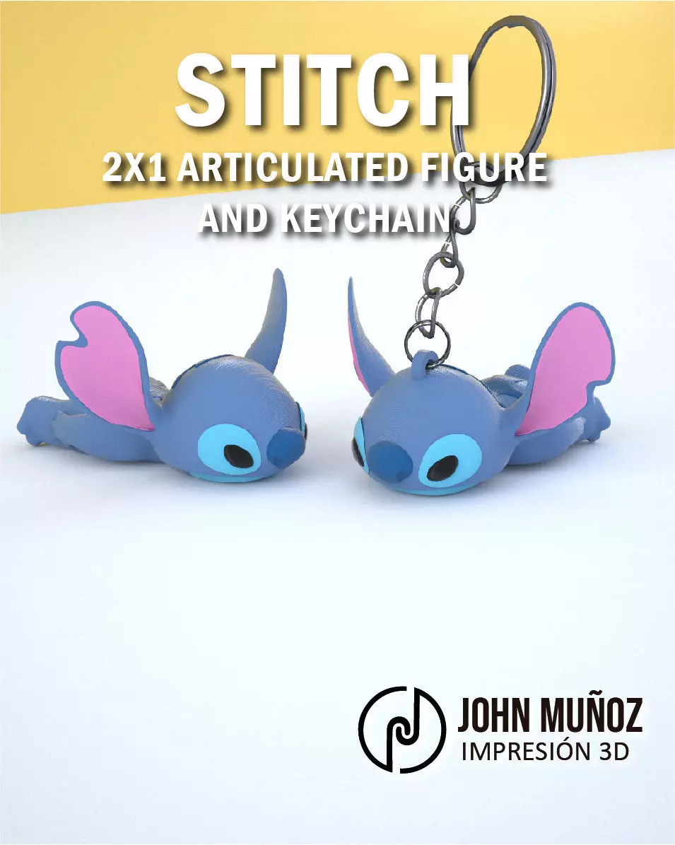 Stitch lying down Articulated Version and Keychain 3D print model_0