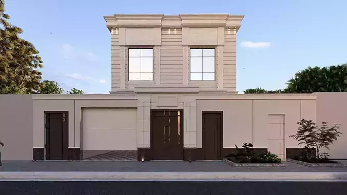 Classic Residential Villa SketchUp Model Night Render Included