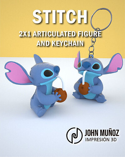 Stitch drinking  Articulated Version and Keychain 3D print model