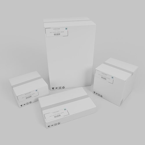 White Cardboard Box E-Commerce Quad - Rigged and Customizable 3D Model Collection