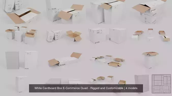 White Cardboard Box E-Commerce Quad - Rigged and Customizable