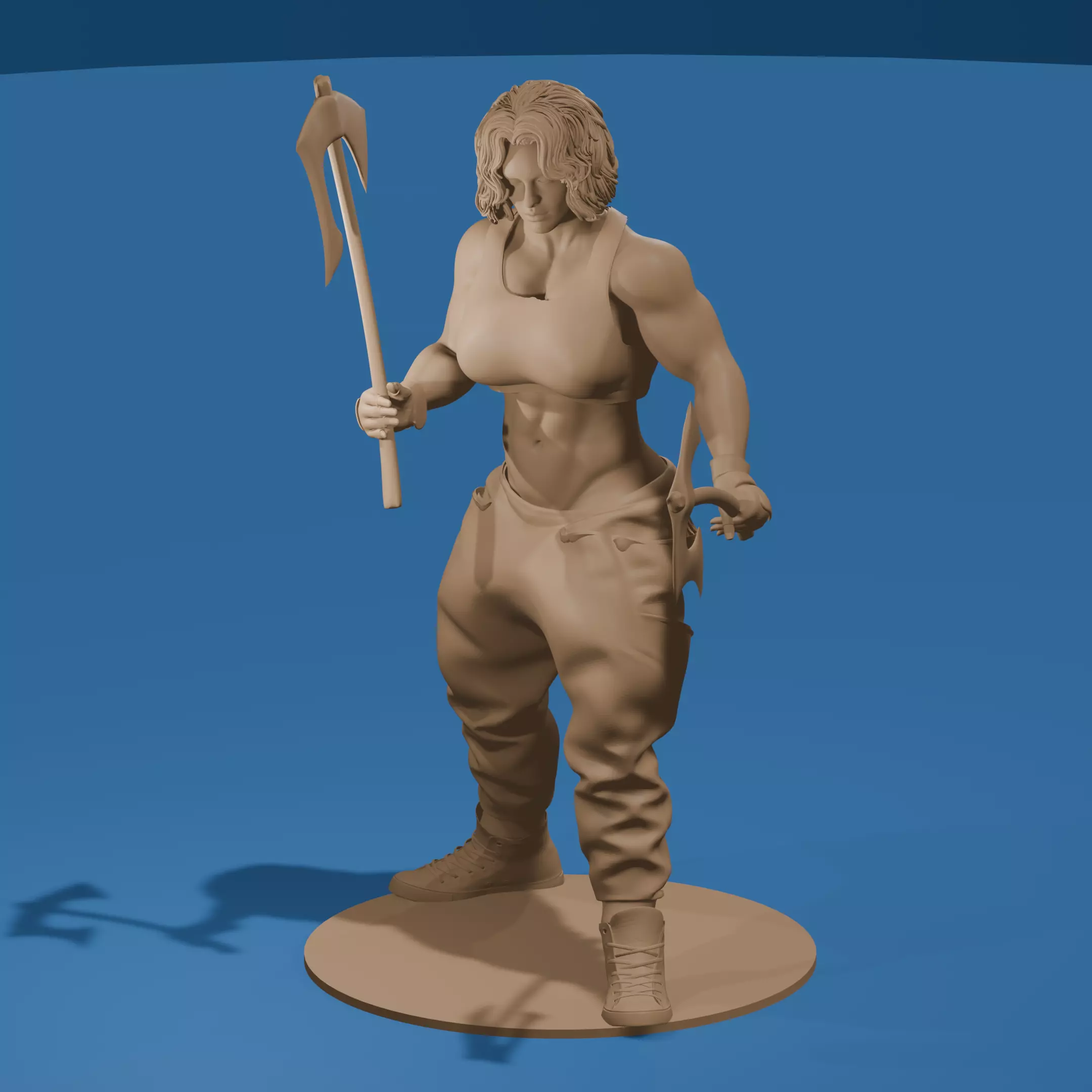 Muscular Axe Girl  3D print model_0