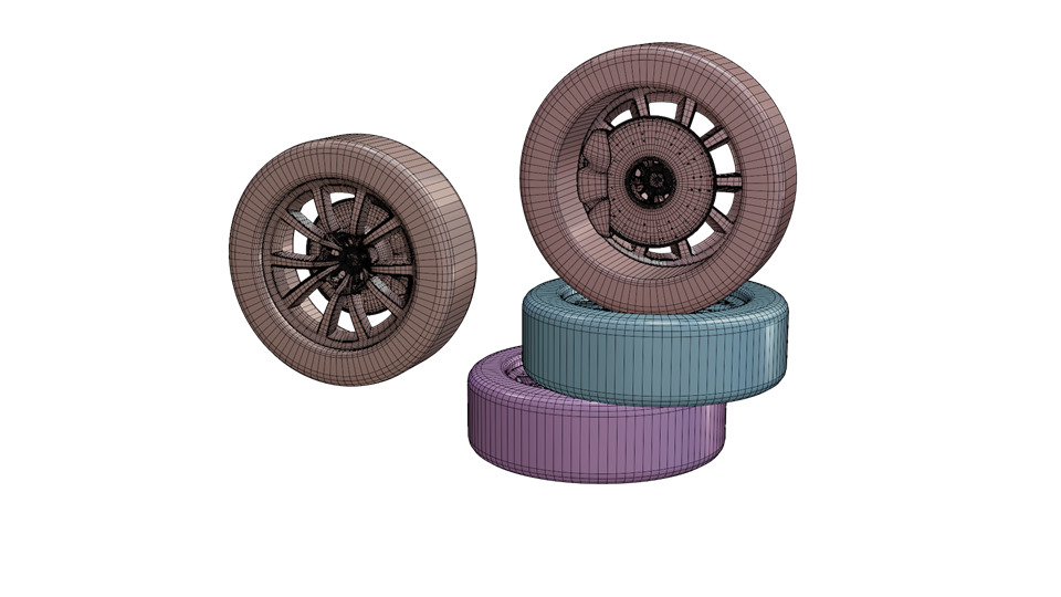 Wheel set Low-poly 3D model_3