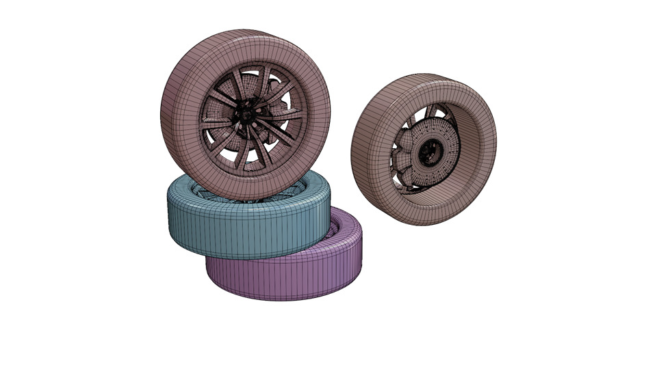 Wheel set Low-poly 3D model_2