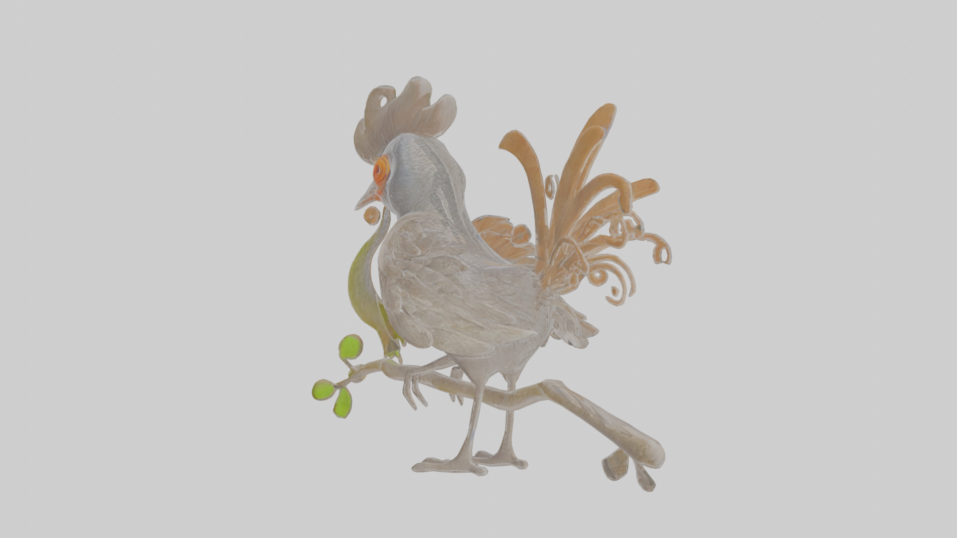 Cartoon Lyrebird Low-poly 3D model_3