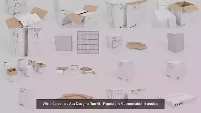 White Cardboard Box Designer Toolkit - Rigged and Customizable