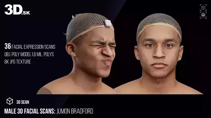 Male 3D Facial Scans Jumon Bradford 36 Expressions and Emotions