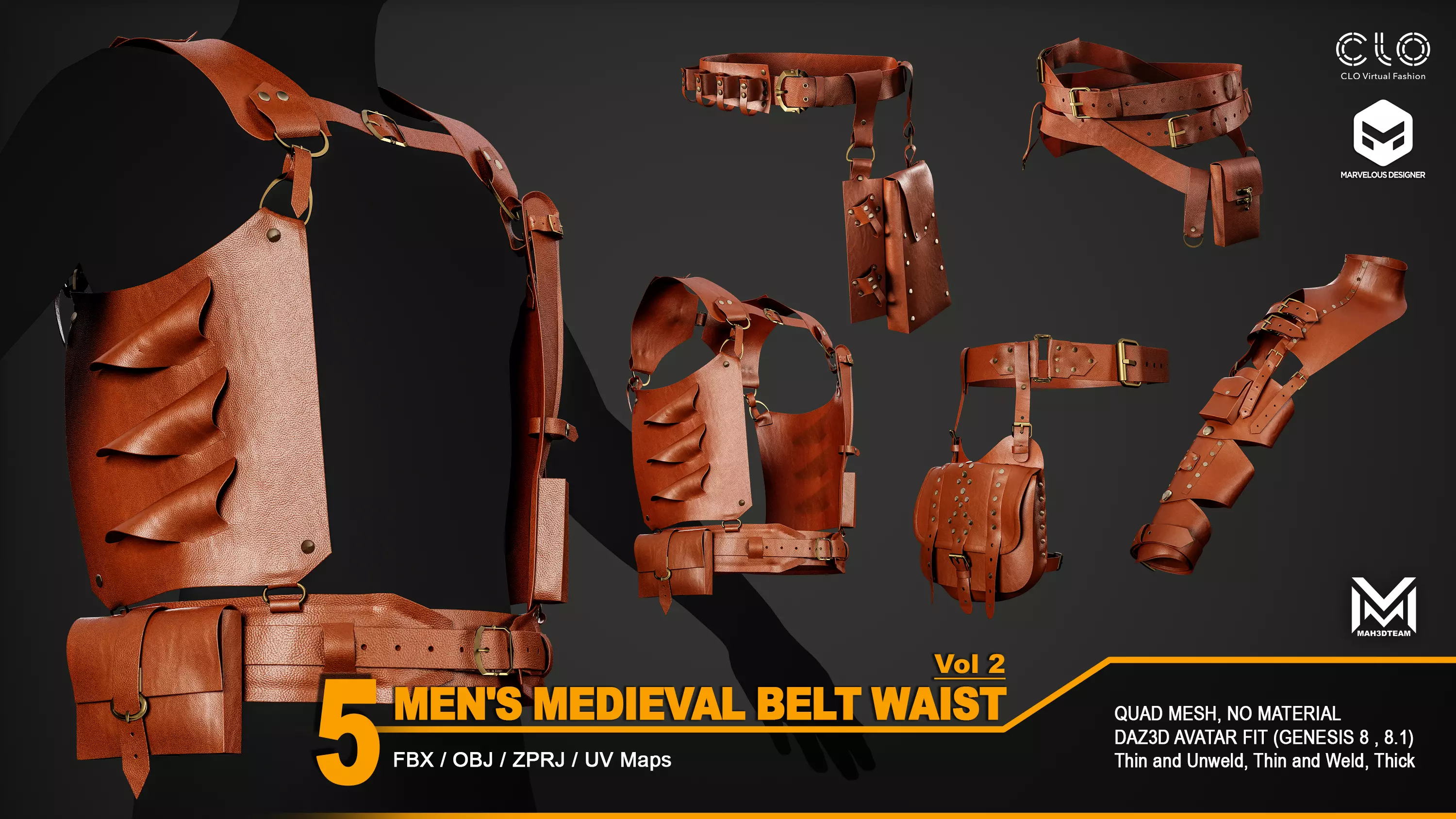 5 Men Medieval Belt Waist -VOL2 - ZPRJ-FBX-OBJ Files 3D model
