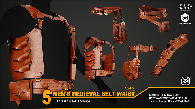 5 Men Medieval Belt Waist-VOL2 3D model