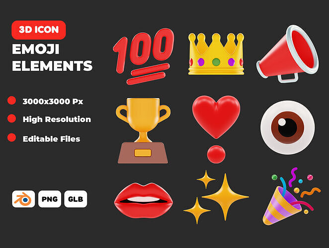 Emoji Elements 3D Icon Pack 3D model