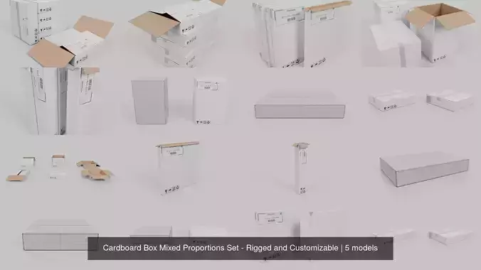 Cardboard Box Mixed Proportions Set - Rigged and Customizable
