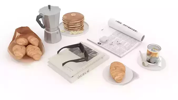 French Breakfast with Coffee and Croissant